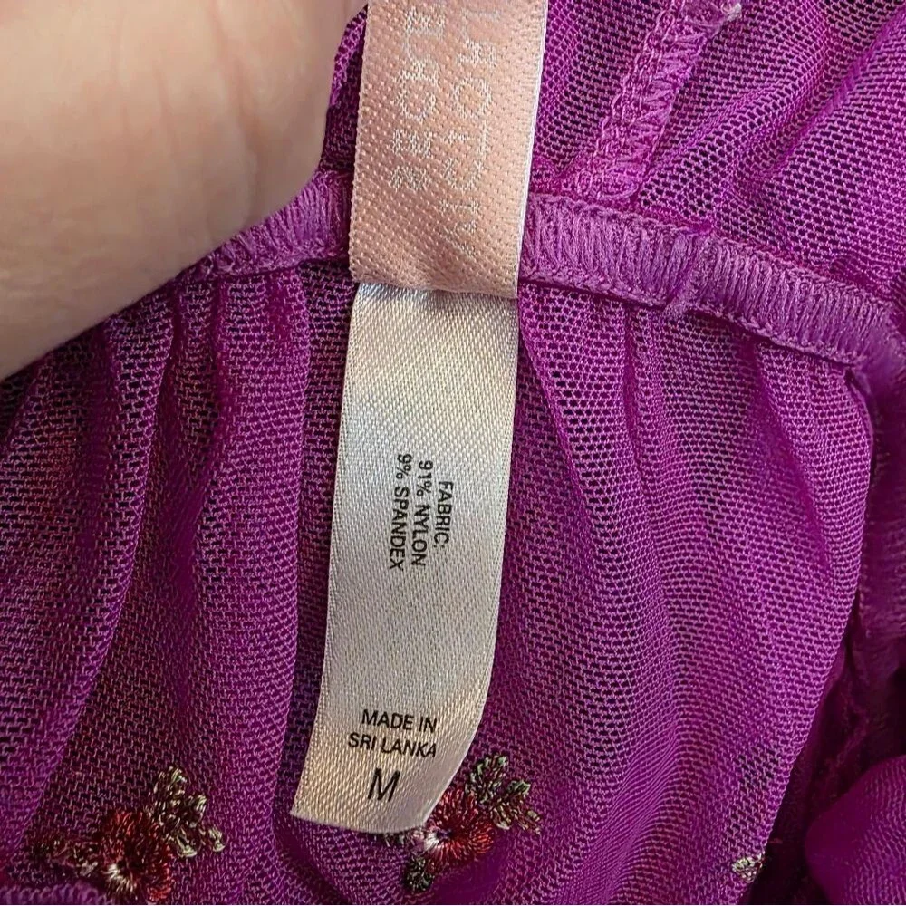 Victoria's Secret Sheer Fushia Purple Floral Lingerie Chemise Ruffle Size Medium